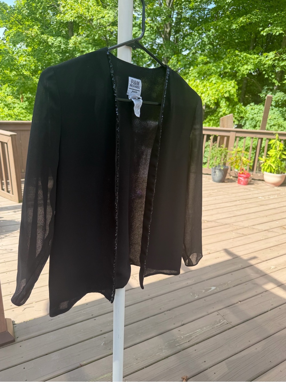 R&M Richards Black Sheer Open-Front Chiffon Jacket with Trim 6p